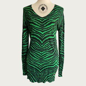 Michael Kors Zebra Print Green V Neck Sweater